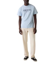GUESS LOGO Kurzarm-T-Shirt aus reiner Baumwolle Luftbild blau - Herren-T-Shirts - 3