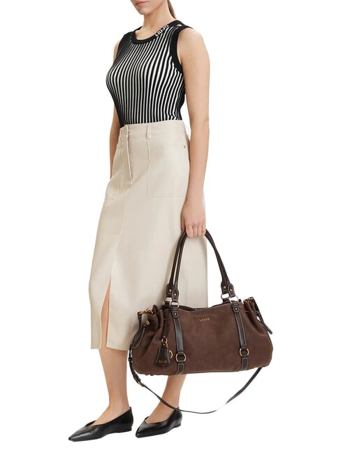 GINESA Schultertasche mit Schultergurt Mokka - Damentaschen