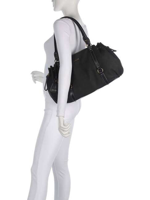 GINESA Schultertasche mit Schultergurt SCHWARZ - Damentaschen
