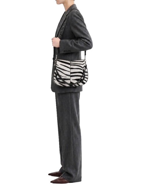 HELENA ROUND Schultertasche aus Leder mit Schulterriemen schwarz-wei&szlig;es Zebra - Damentaschen