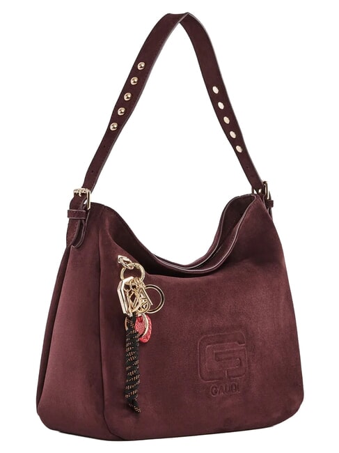 GRETA SUEDE Schultertasche mit Anh&auml;nger Burgund - Damentaschen
