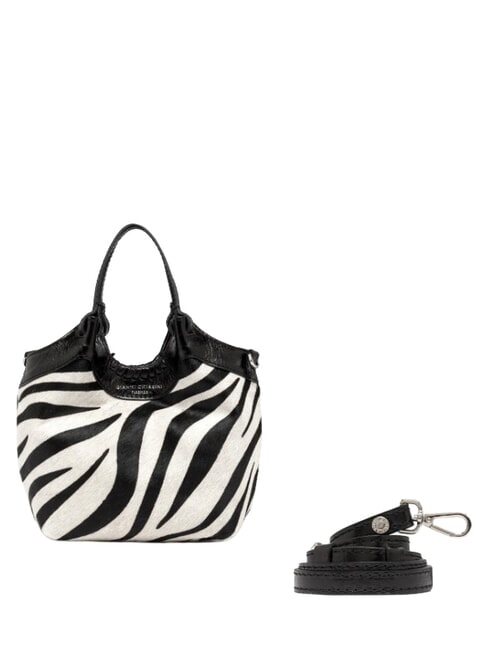 ALIFA Schultertasche aus Leder mit Schulterriemen schwarz-wei&szlig;es Zebra - Damentaschen