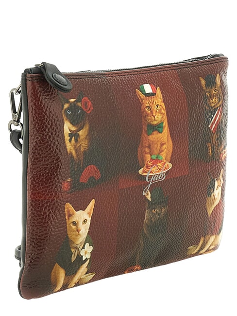BEYONCE Lederclutch mit Schulterriemen weltweit Katzen rot - Damentaschen