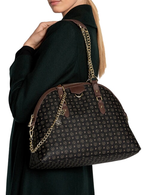 HERITAGE Kuppelf&ouml;rmige Schultertasche mit Kettenhenkeln Schwarz Braun - Damentaschen