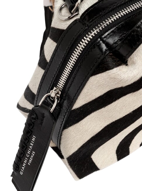 ALIFA Schultertasche aus Leder mit Schulterriemen schwarz-wei&szlig;es Zebra - Damentaschen