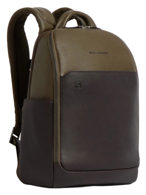 BLACK SQUARE Lederrucksack f&uuml;r 14-Zoll-Laptop gr&uuml;n / dunkelbraun - PC-Rucks&auml;cke