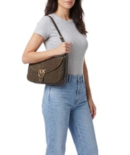 PINKO LOVE SATCHEL Schultertasche aus Wildleder Dunkelolivgr&uuml;n-Antikgold - Damentaschen - 2