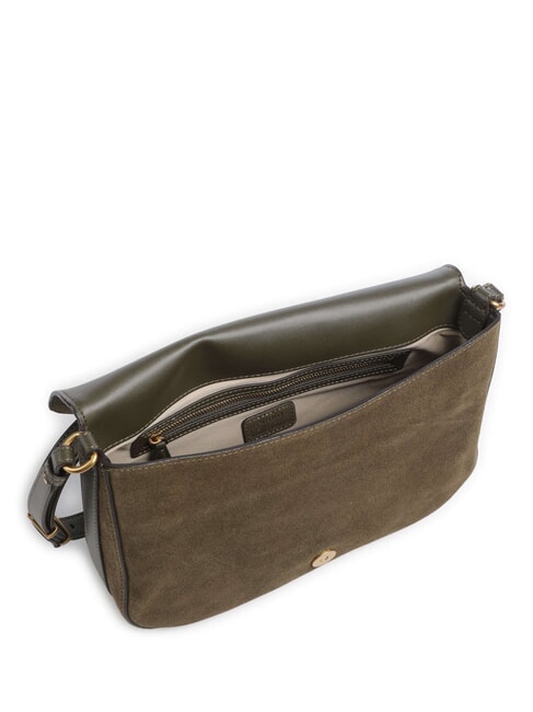 LOVE SATCHEL Schultertasche aus Wildleder Dunkelolivgr&uuml;n-Antikgold - Damentaschen