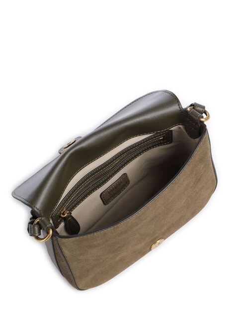 LOVE SATCHEL Mini-Schultertasche aus Leder Dunkelolivgr&uuml;n-Antikgold - Damentaschen
