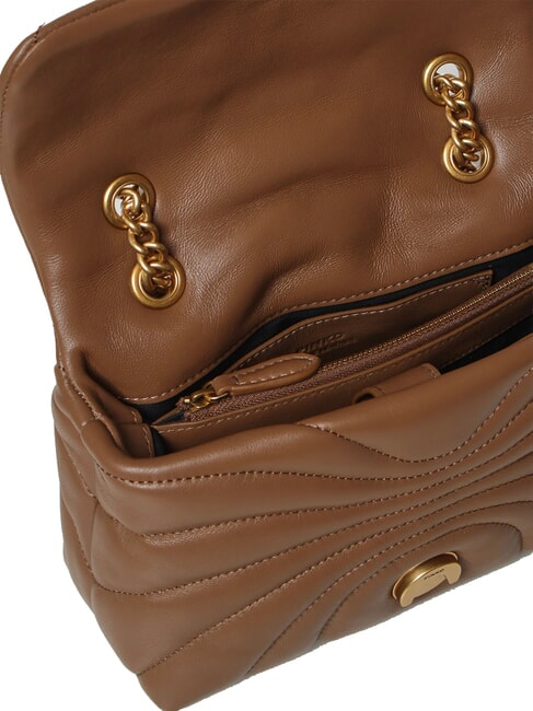 LOVE PUFF MINI Mini-Umh&auml;ngetasche aus Nappa Cognacbraun-Antikgold - Damentaschen