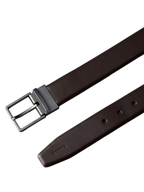 SQUARE BUCKLE CK Doppelseitiger Lederg&uuml;rtel ck dunkelbraun / mattes Anthrazit - G&uuml;rtel