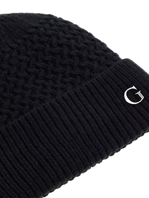 KNITTED Kappe mit Umschlag und Logo an der Seite SCHWARZ - M&uuml;tzen/H&uuml;te