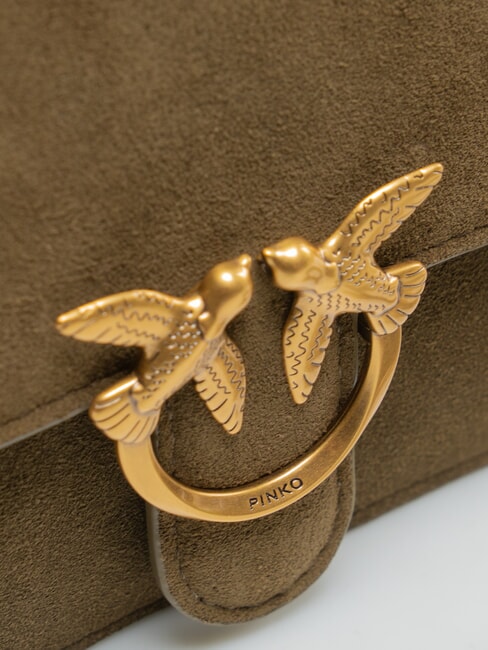LOVE ONE SLOUCHY Kleine Schultertasche aus Leder Dunkelolivgr&uuml;n-Antikgold - Damentaschen